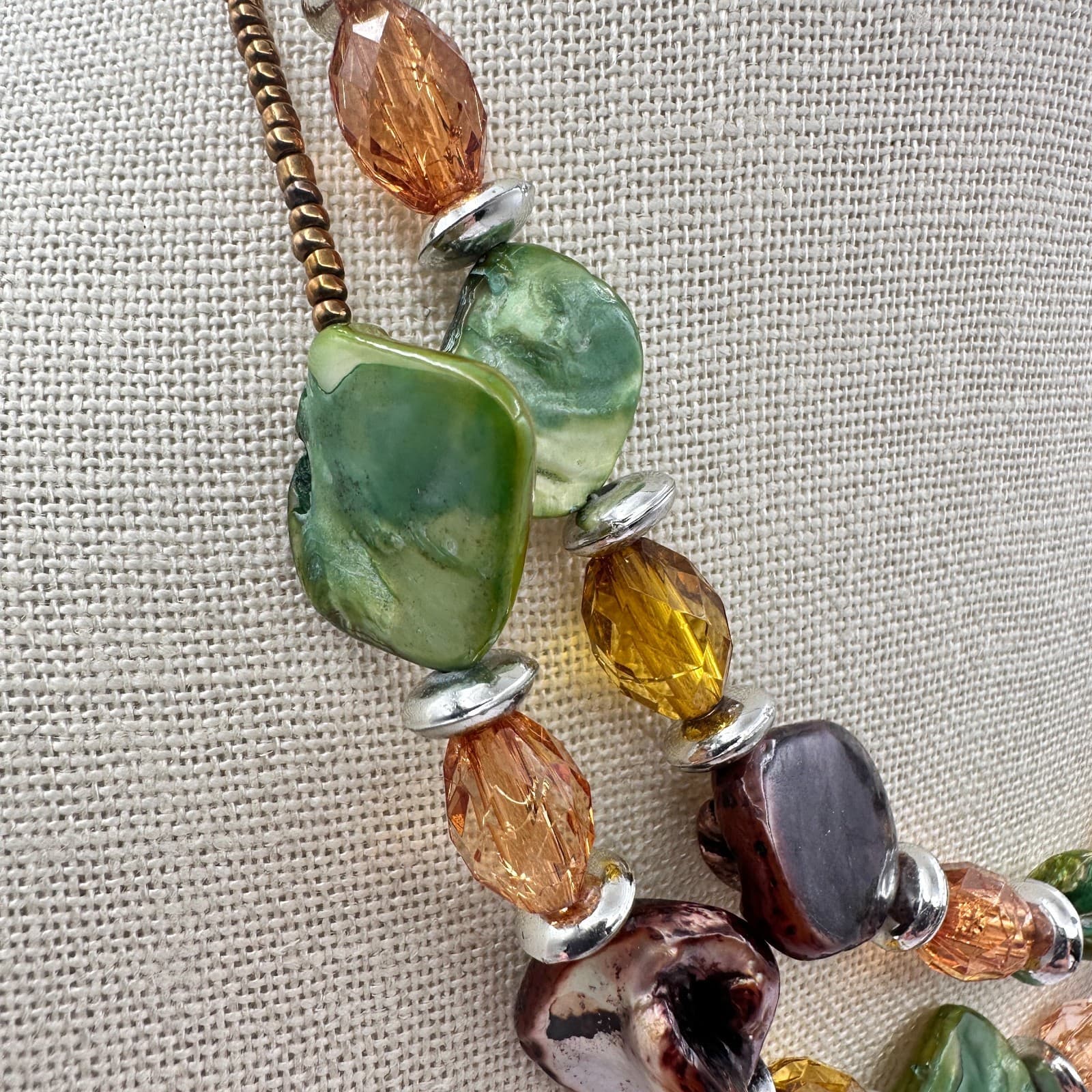 Vintage 90s Multi-Strand Shell & Earth Tone Beaded Necklace Statement Jewelry - Thumbnail 7
