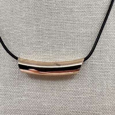 Vintage Y2K Black Cord Gold Tone Curved Tube Slide Necklace Women's Jewelry Boho - Thumbnail 4