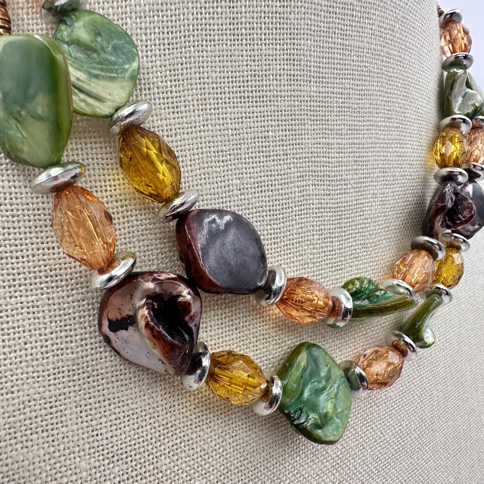 Vintage 90s Multi-Strand Shell & Earth Tone Beaded Necklace Statement Jewelry - Thumbnail 6