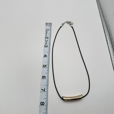 Vintage Y2K Black Cord Gold Tone Curved Tube Slide Necklace Women's Jewelry Boho - Thumbnail 9