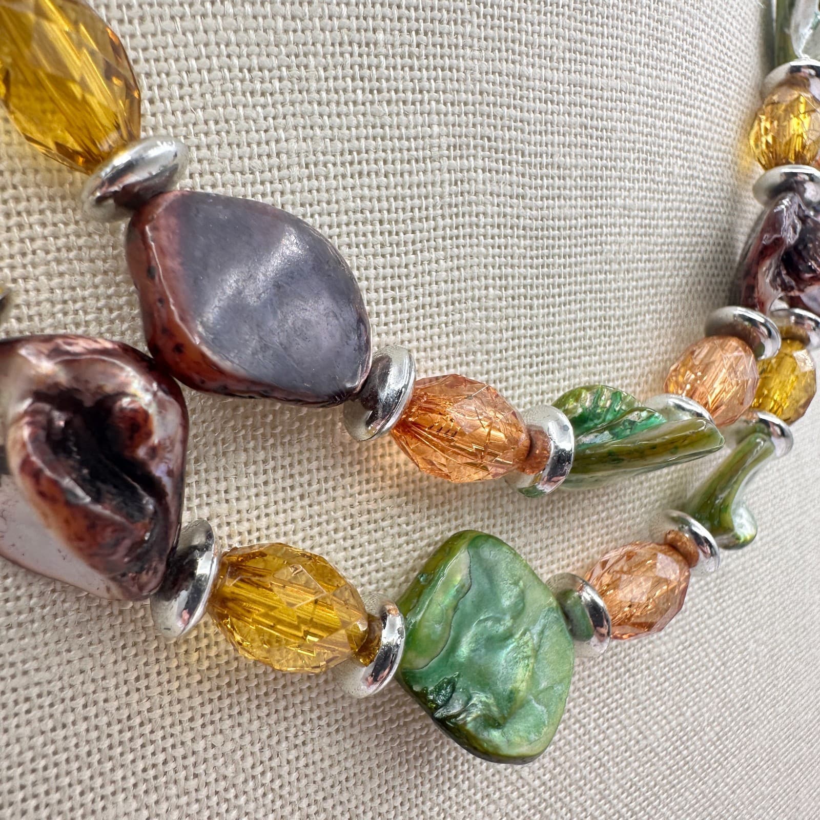 Vintage 90s Multi-Strand Shell & Earth Tone Beaded Necklace Statement Jewelry - Thumbnail 4