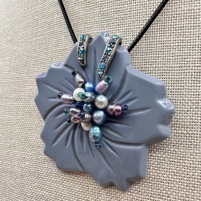 Vintage 90s Mixed Pearl Crystal Flower Pendant Necklace Silver Tone Jewelry Y2K - Thumbnail 7