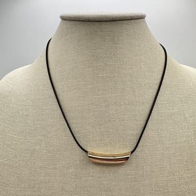 Vintage Y2K Black Cord Gold Tone Curved Tube Slide Necklace Women's Jewelry Boho - Thumbnail 2