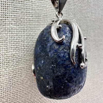 Vintage 90s Silver Tone Oval Blue Sodalite Stone Pendant Necklace Boho Bib Y2K - Thumbnail 11