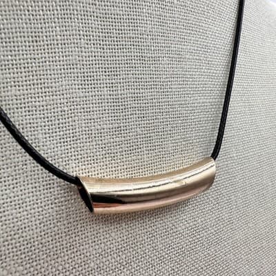 Vintage Y2K Black Cord Gold Tone Curved Tube Slide Necklace Women's Jewelry Boho - Thumbnail 5