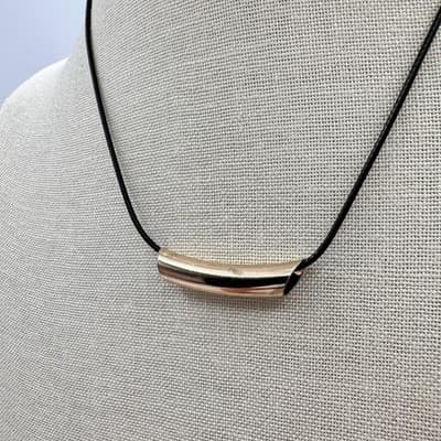 Vintage Y2K Black Cord Gold Tone Curved Tube Slide Necklace Women's Jewelry Boho - Thumbnail 7