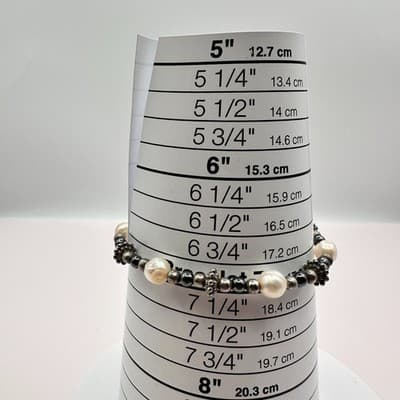 Vintage 90s Faux Pearl Beaded Silver Tone Bracelet Boho Women's Classic Jewelry - Thumbnail 7