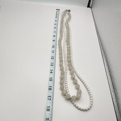 Vintage 80s Double Strand Pearl Faceted Glass Beaded Necklace Fashion Jewelry - Thumbnail 8