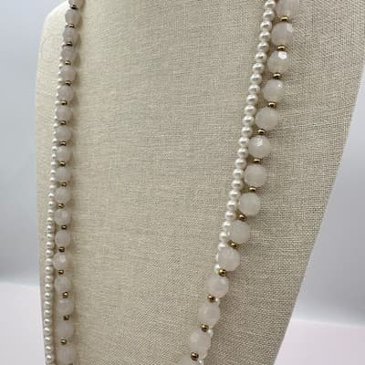 Vintage 80s Double Strand Pearl Faceted Glass Beaded Necklace Fashion Jewelry - Thumbnail 7