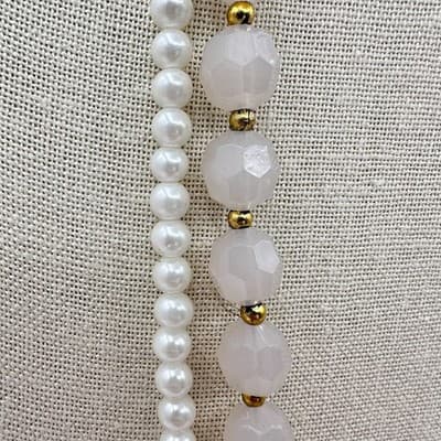Vintage 80s Double Strand Pearl Faceted Glass Beaded Necklace Fashion Jewelry - Thumbnail 4