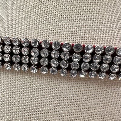Vintage Y2K Multi Row Clear Rhinestone Choker Necklace Red Fabric Backing Glam - Thumbnail 4