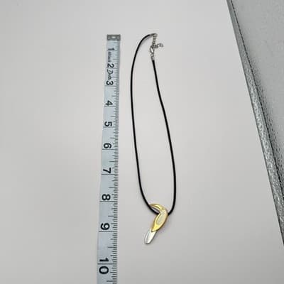 Vintage 90s Toucan Bird Pendant Necklace Black Waxed Rope Fashion Jewelry Bib - Thumbnail 7
