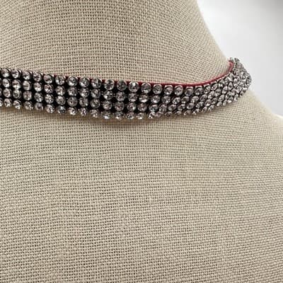 Vintage Y2K Multi Row Clear Rhinestone Choker Necklace Red Fabric Backing Glam - Thumbnail 6