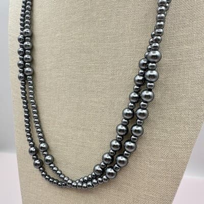 Vintage 90s Y2K Grey Double Strand Beaded Necklace Retro Women's Classic Jewelry - Thumbnail 7