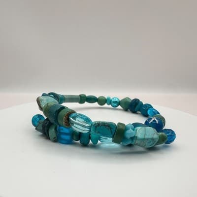 Vintage 90s Booho Teal Turquoise Blue Stones Wrap Bracelet Beachy Hippie Jewelry - Thumbnail 3