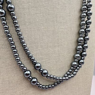 Vintage 90s Y2K Grey Double Strand Beaded Necklace Retro Women's Classic Jewelry - Thumbnail 4