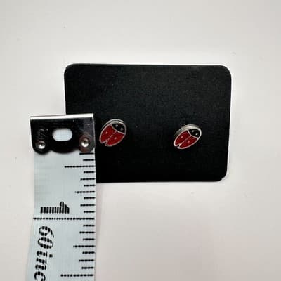 Vintage 90s Red Enamel Ladybug Stud Earrings Silver Tone Jewelry Dainty Nature - Thumbnail 8