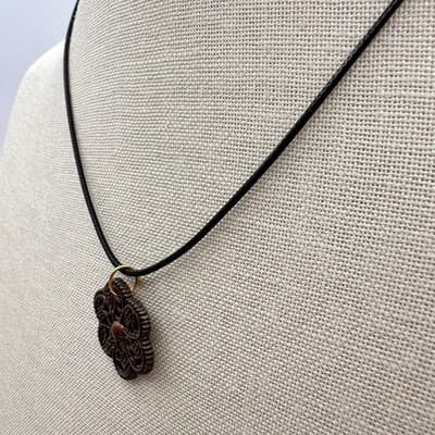 Vintage 90s Black Cord Brown Flower Pendant Necklace Silver Tone Jewelry Retro - Thumbnail 6
