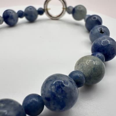 Vintage Y2K Blue Sodalite Quartz Beaded Bracelet Boho Women's Classic Jewelry - Thumbnail 5