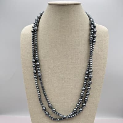 Vintage 90s Y2K Grey Double Strand Beaded Necklace Retro Women's Classic Jewelry - Thumbnail 9
