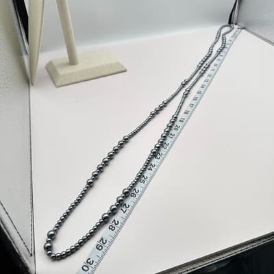 Vintage 90s Y2K Grey Double Strand Beaded Necklace Retro Women's Classic Jewelry - Thumbnail 10