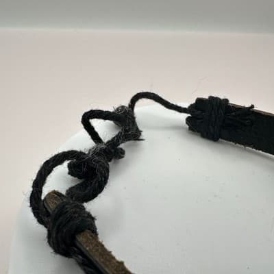 Vintage 80s Silver Tone Eye Heart Black Leather Cord Wrap Bracelet Bngle Jewelry - Thumbnail 7