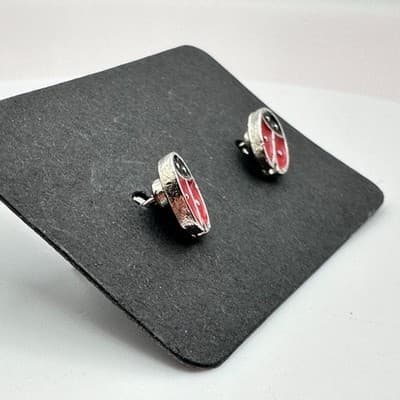 Vintage 90s Red Enamel Ladybug Stud Earrings Silver Tone Jewelry Dainty Nature - Thumbnail 4