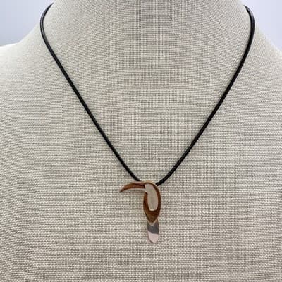 Vintage 90s Toucan Bird Pendant Necklace Black Waxed Rope Fashion Jewelry Bib - Thumbnail 2