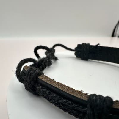 Vintage 80s Silver Tone Eye Heart Black Leather Cord Wrap Bracelet Bngle Jewelry - Thumbnail 6