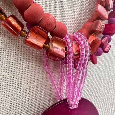 Vintage Y2K Multi Strand Beaded Shell Statement Necklace Women's Jewelry Bib 90s - Thumbnail 7