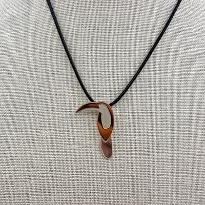 Vintage 90s Toucan Bird Pendant Necklace Black Waxed Rope Fashion Jewelry Bib - Thumbnail 4