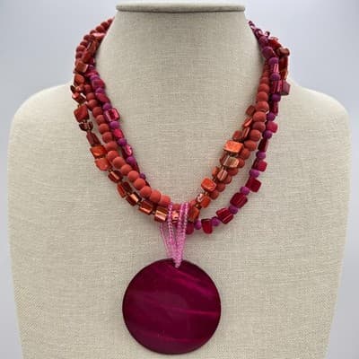 Vintage Y2K Multi Strand Beaded Shell Statement Necklace Women's Jewelry Bib 90s - Thumbnail 2