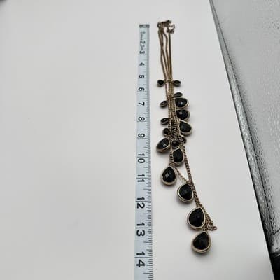 Vintage 90s Multi Layer Black Crystal Teardrop Necklace Gold Tone Jewelry Y2K - Thumbnail 10