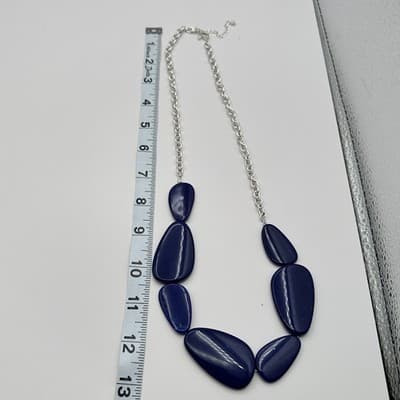 Vintage 90s Chunky Blue Stone Bib Necklace Silver Tone Women's Jewelry Boho Y2K - Thumbnail 9
