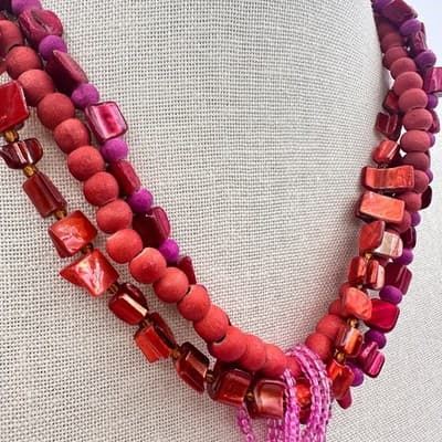 Vintage Y2K Multi Strand Beaded Shell Statement Necklace Women's Jewelry Bib 90s - Thumbnail 4