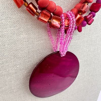 Vintage Y2K Multi Strand Beaded Shell Statement Necklace Women's Jewelry Bib 90s - Thumbnail 5