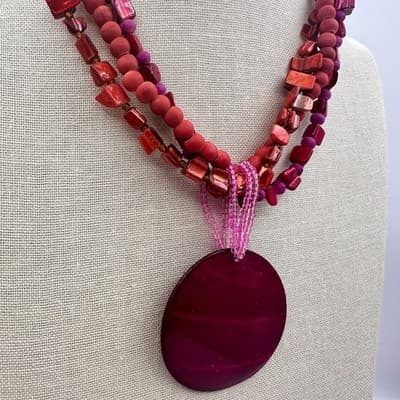 Vintage Y2K Multi Strand Beaded Shell Statement Necklace Women's Jewelry Bib 90s - Thumbnail 3