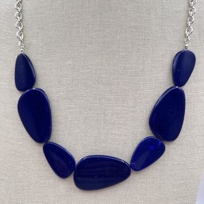 Vintage 90s Chunky Blue Stone Bib Necklace Silver Tone Women's Jewelry Boho Y2K - Thumbnail 3