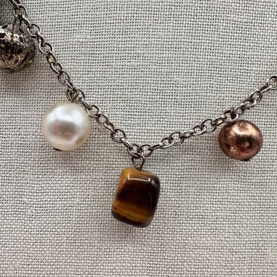 Vintage 90s Silver Tone Beaded Charm Link Chain Necklace Women's Jewelry Boho - Thumbnail 7