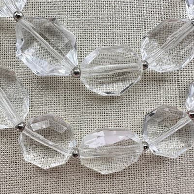 Vintage 90s Double Strand Clear Acrylic Beaded Necklace Silver Tone Jewelry Bib - Thumbnail 5