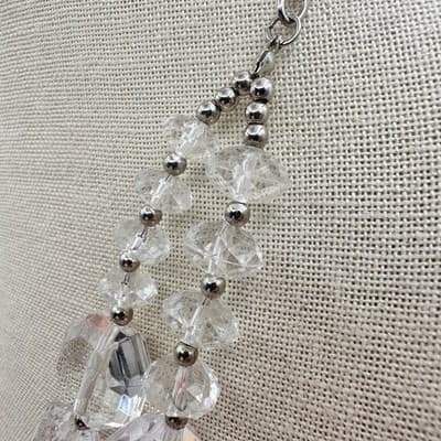 Vintage 90s Double Strand Clear Acrylic Beaded Necklace Silver Tone Jewelry Bib - Thumbnail 8