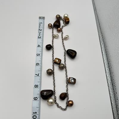 Vintage 90s Silver Tone Beaded Charm Link Chain Necklace Women's Jewelry Boho - Thumbnail 9