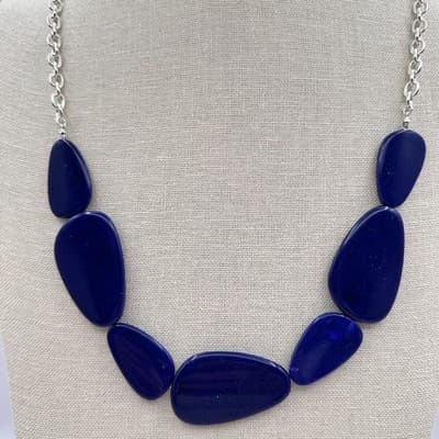 Vintage 90s Chunky Blue Stone Bib Necklace Silver Tone Women's Jewelry Boho Y2K - Thumbnail 6