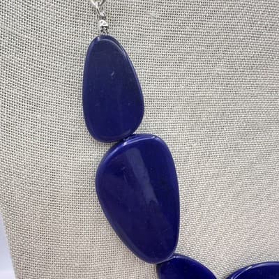Vintage 90s Chunky Blue Stone Bib Necklace Silver Tone Women's Jewelry Boho Y2K - Thumbnail 4