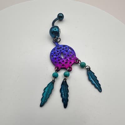 Vintage Y2K Rhinestone Dreamcatcher Dangle Belly Ring Navel Piercing Jewelry 90s - Thumbnail 3
