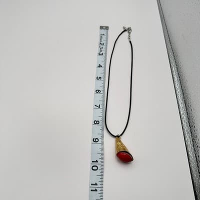 Vintage Y2K Etched Floral Cone Red Cabochon Gold Tone Necklace Women's Jewelry - Thumbnail 10