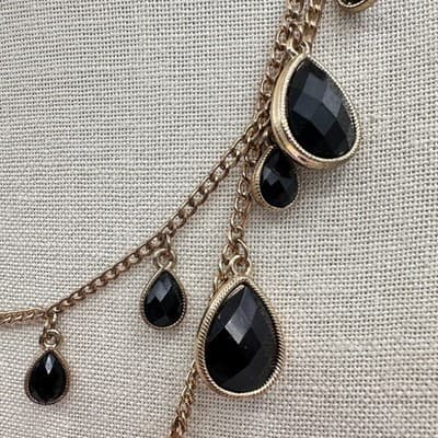 Vintage 90s Multi Layer Black Crystal Teardrop Necklace Gold Tone Jewelry Y2K - Thumbnail 6
