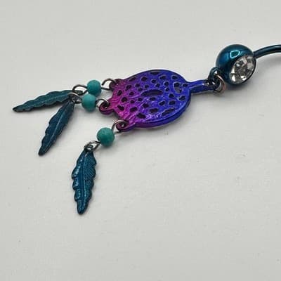 Vintage Y2K Rhinestone Dreamcatcher Dangle Belly Ring Navel Piercing Jewelry 90s - Thumbnail 7