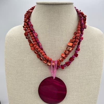 Vintage Y2K Multi Strand Beaded Shell Statement Necklace Women's Jewelry Bib 90s - Thumbnail 8