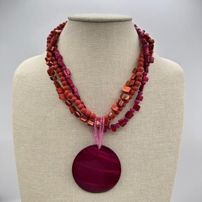 Vintage Y2K Multi Strand Beaded Shell Statement Necklace Women's Jewelry Bib 90s - Thumbnail 9